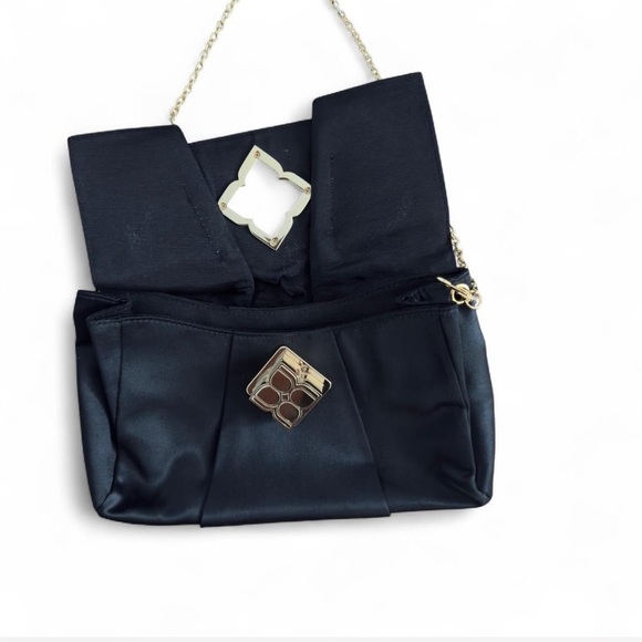 BCBGMAXAZRIA Satin Bow Clutch w/ Gold Chain Elegant Turn Lock - Picture 4 of 4